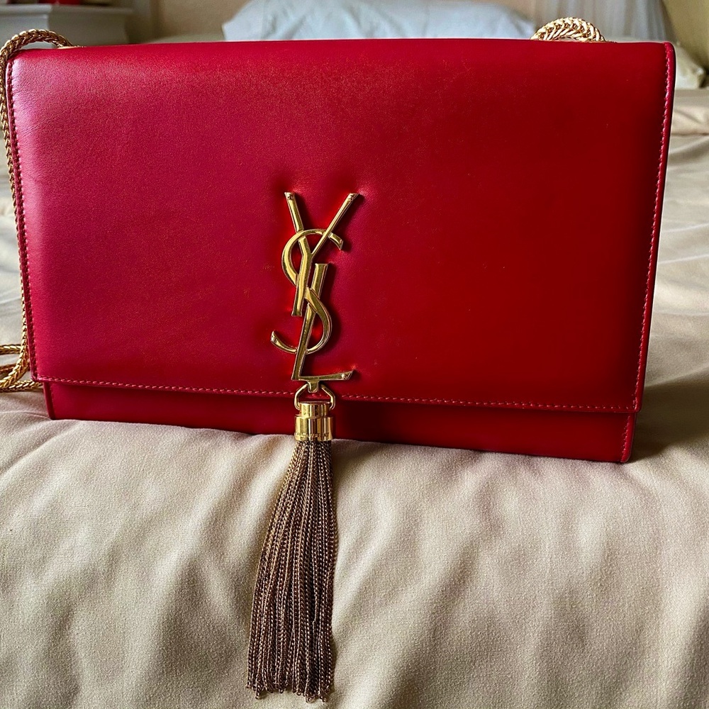 Yves Saint Laurent Red Leather Tassel Bag (Authentic)